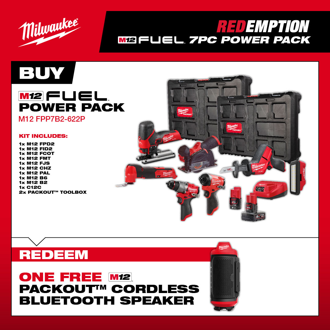 MILWAUKEE M12FPP7B2-622P 12v FUEL - Powerpack with 1x 6.0Ah & 1x 2.0Ah Batteries - 7pcs - 4933499428